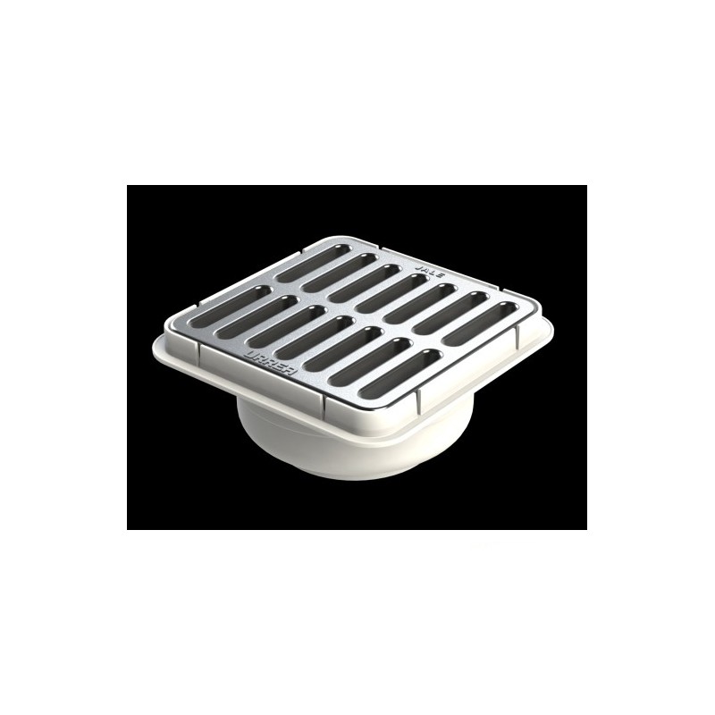 COLADERA URREA CUADRADA C/SALIDA UNIVERSAL Y REJILLA ACERO INOX.